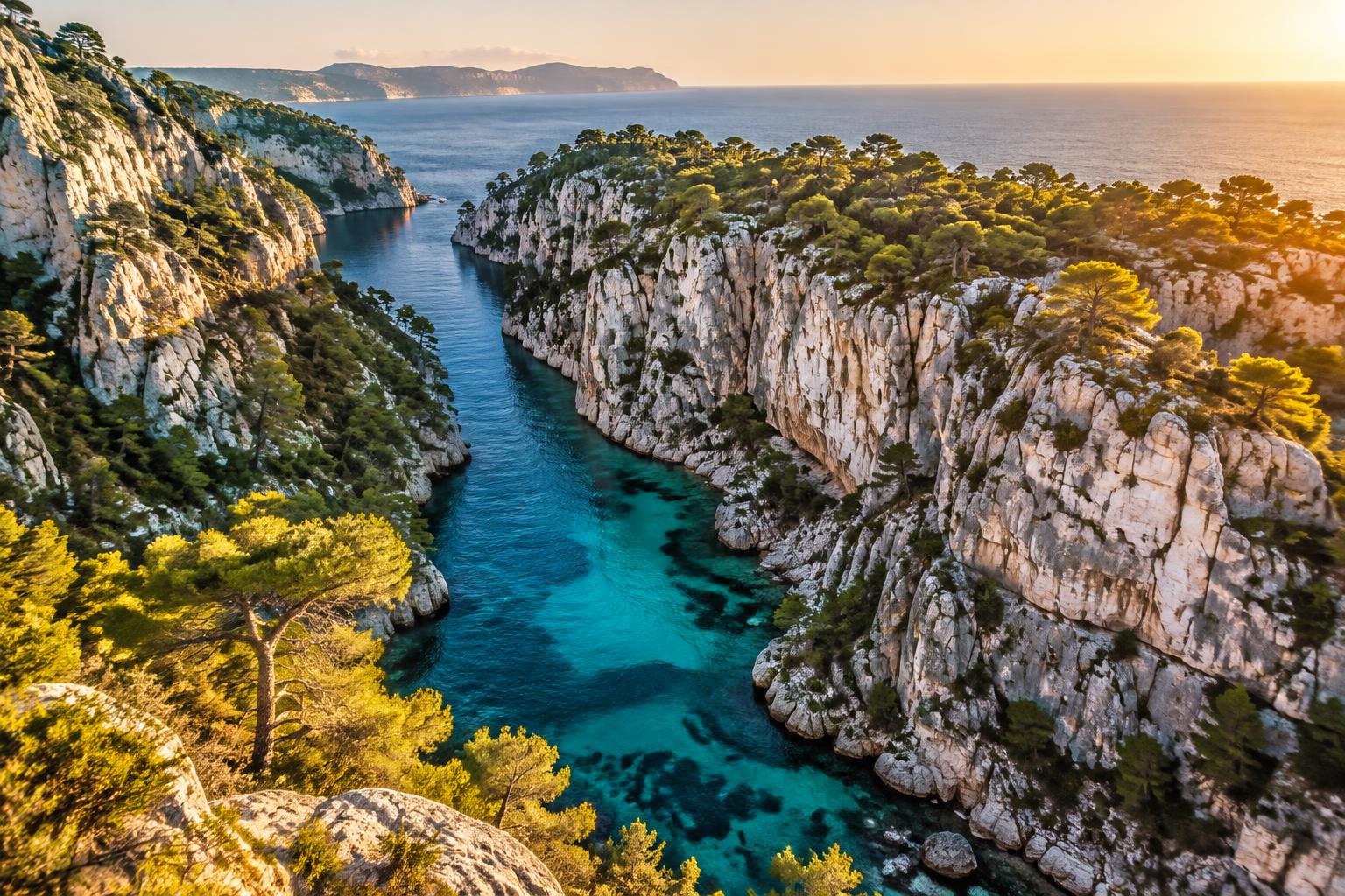 Falaises de calcaire et eau turquoise dans les calanques près de Marseille